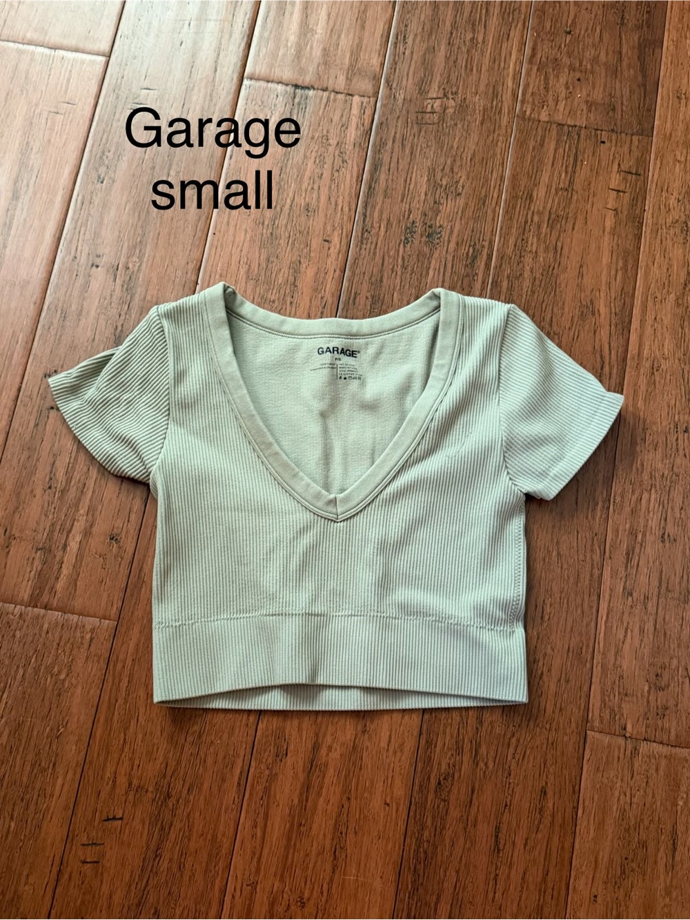 Garage Ribbed V-Neck Crop Top in Light Sage